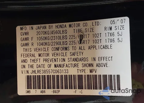 2007 Honda Cr-V Ex from USA, damaged, VIN JHLRE38557C063133